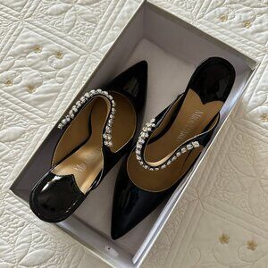 Crystal Embellished Black Patent Heels